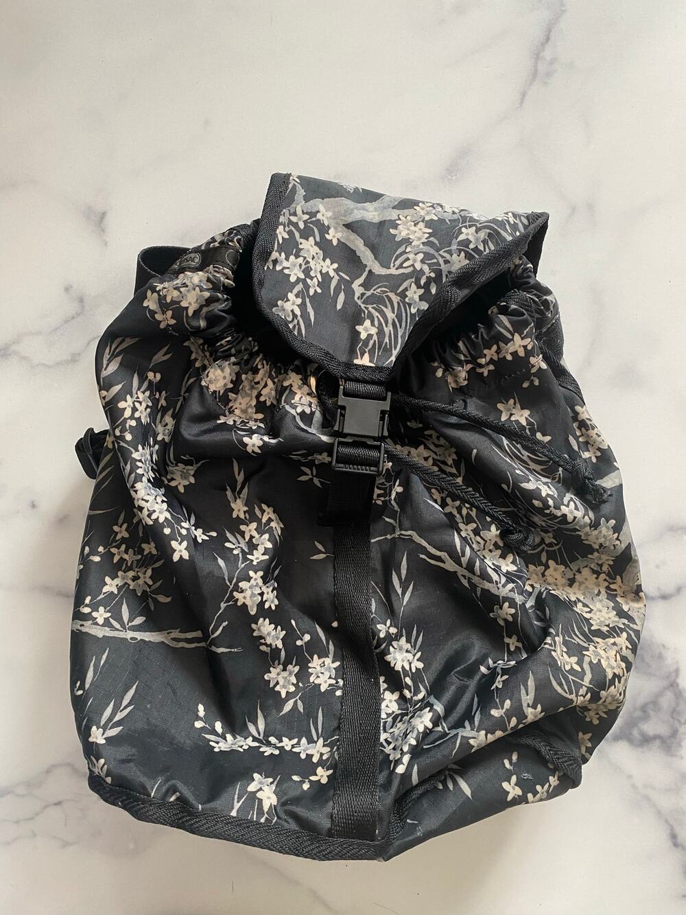 LeSportsac Black Floral Drawstring Backpack